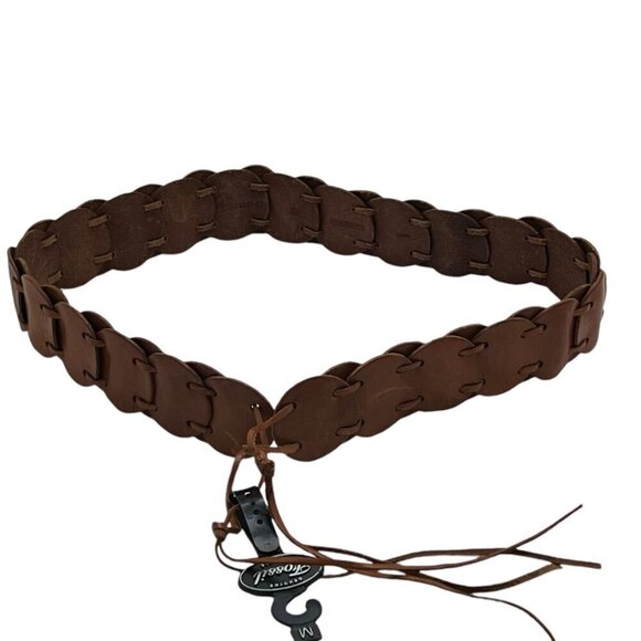 Fossil Tan Laced Rings Leather Belt With Braided Design Medium - Picture 1 of 10